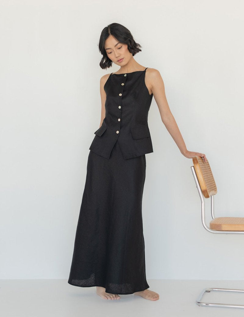 Linen Slip Skirt - Esse - Cereal - XXS - 