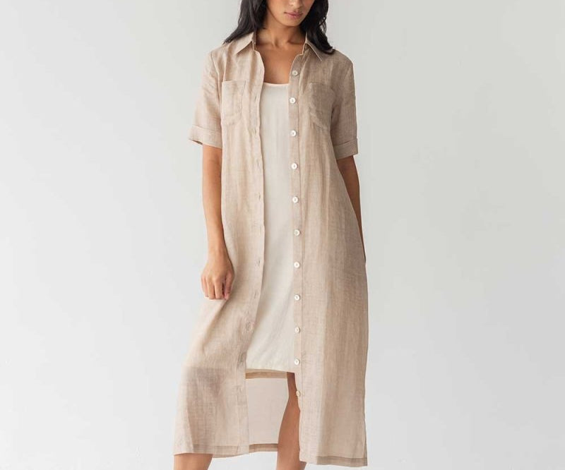 Lumen Shirt Dress in Warm Sand - Esse-XXS (MTO)-None / Options 1 - 2-