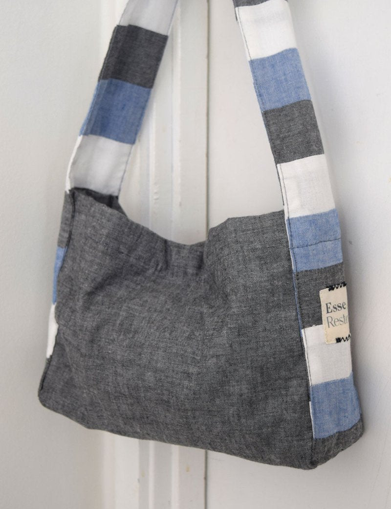 Mini Striped Denim Satchel - Esse - Dark Denim - 