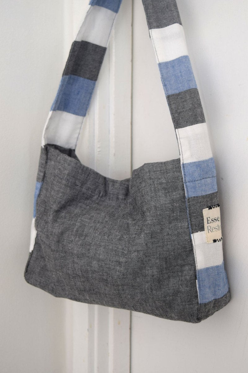 Mini Striped Denim Satchel - Esse - Dark Denim - 