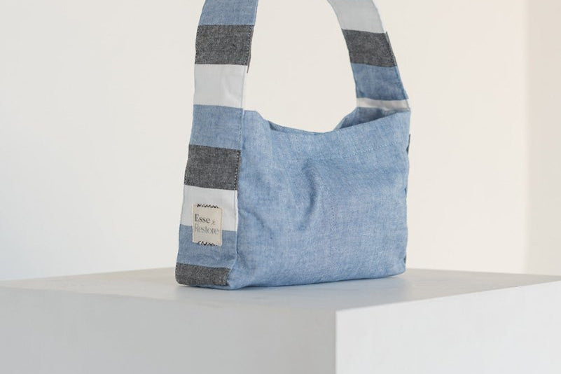Mini Striped Denim Satchel - Esse - Denim - 