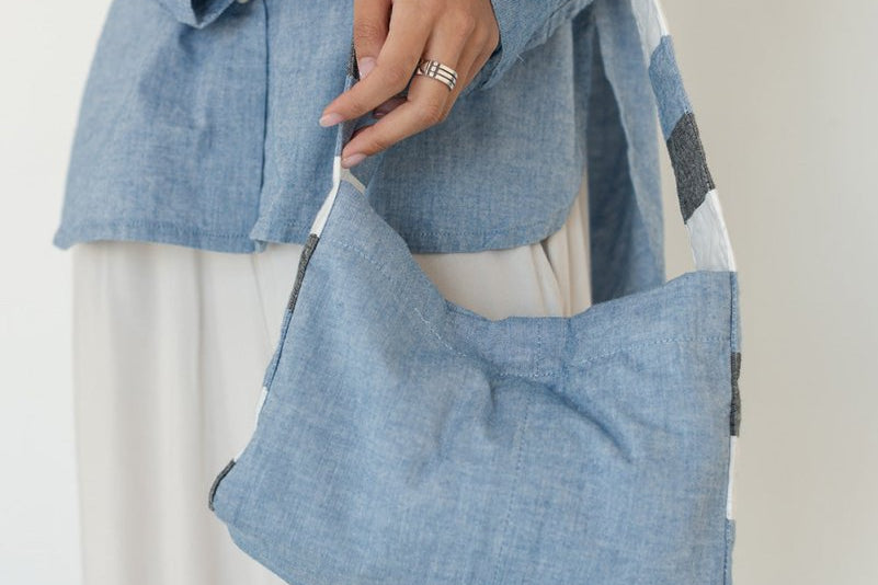 Mini Striped Denim Satchel - Esse - Denim - 