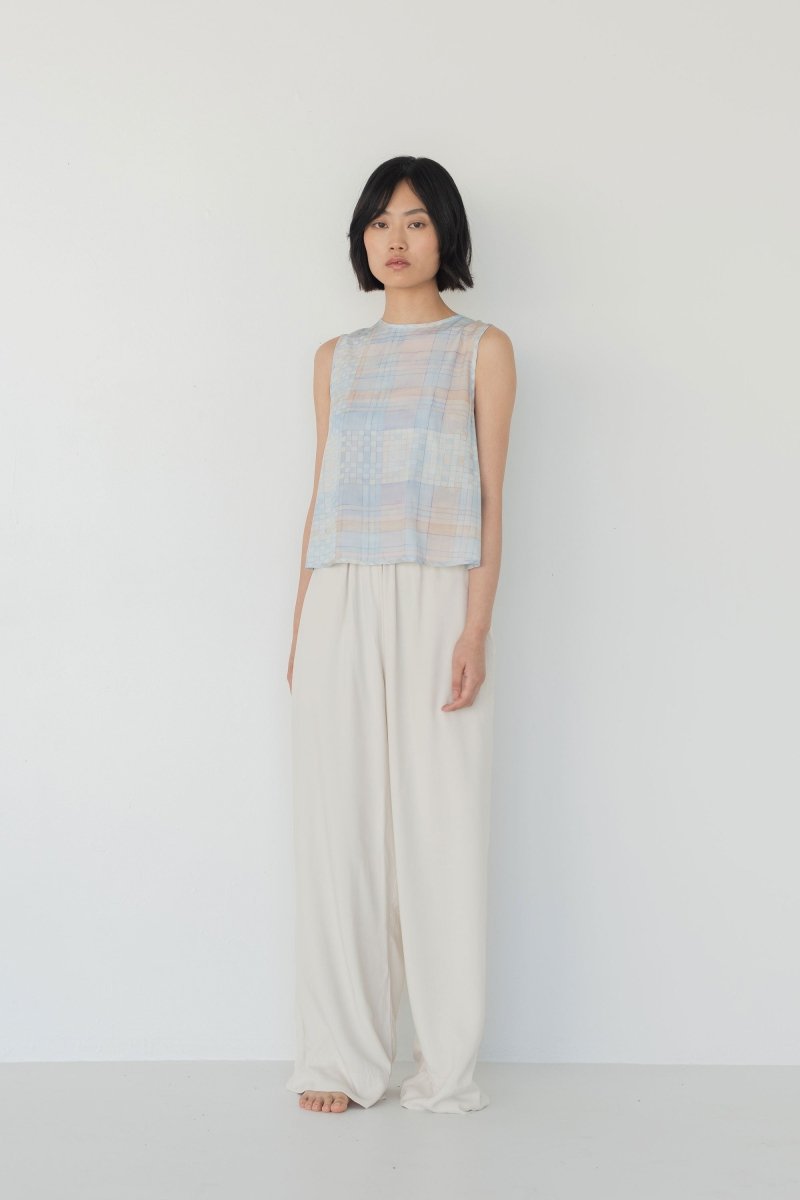Women's Open Back Top in Watercolour Plaid
