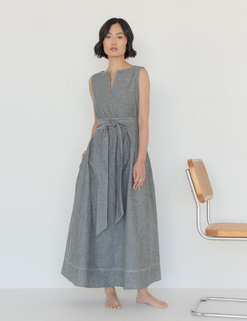 Organic Cotton Maxi Dress in Dark Denim - Esse - XS - 