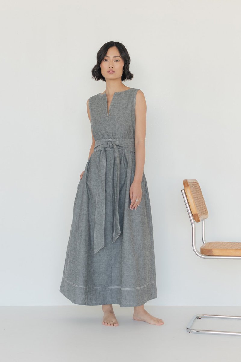 Organic Cotton Maxi Dress in Dark Denim - Esse - XS - 