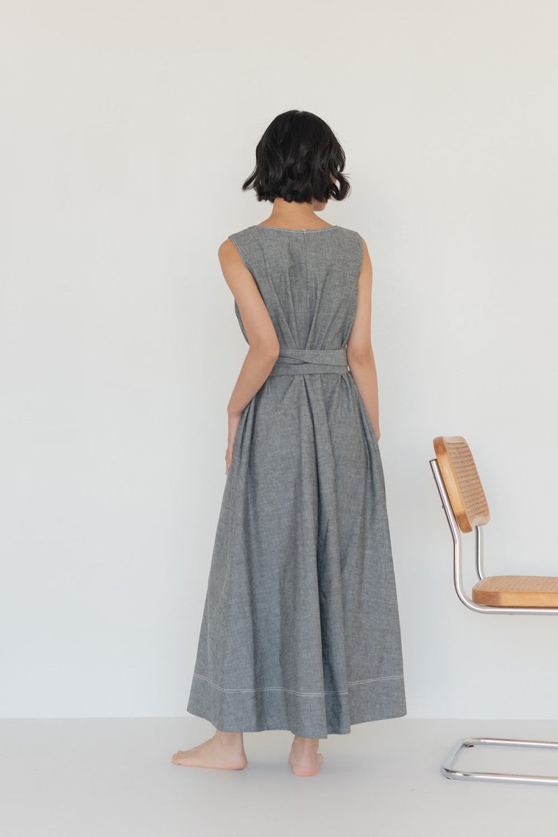 Organic Cotton Maxi Dress in Dark Denim - Esse - XS - 