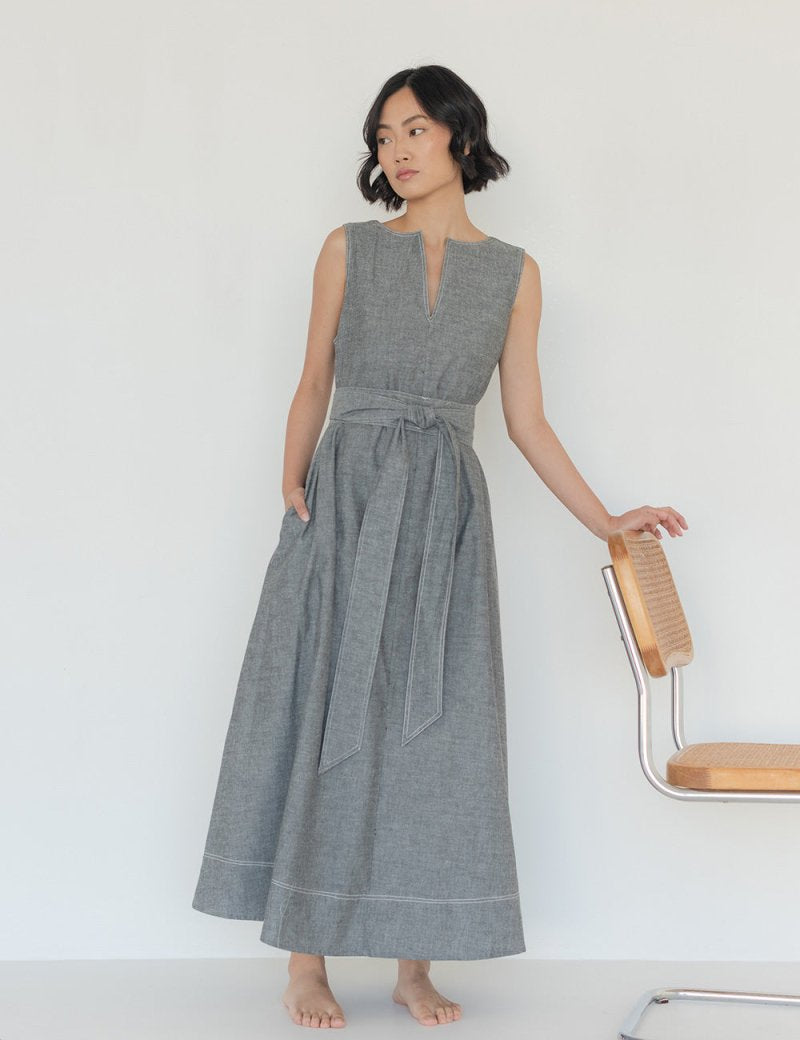 Organic Cotton Maxi Dress in Dark Denim - Esse - XS - 