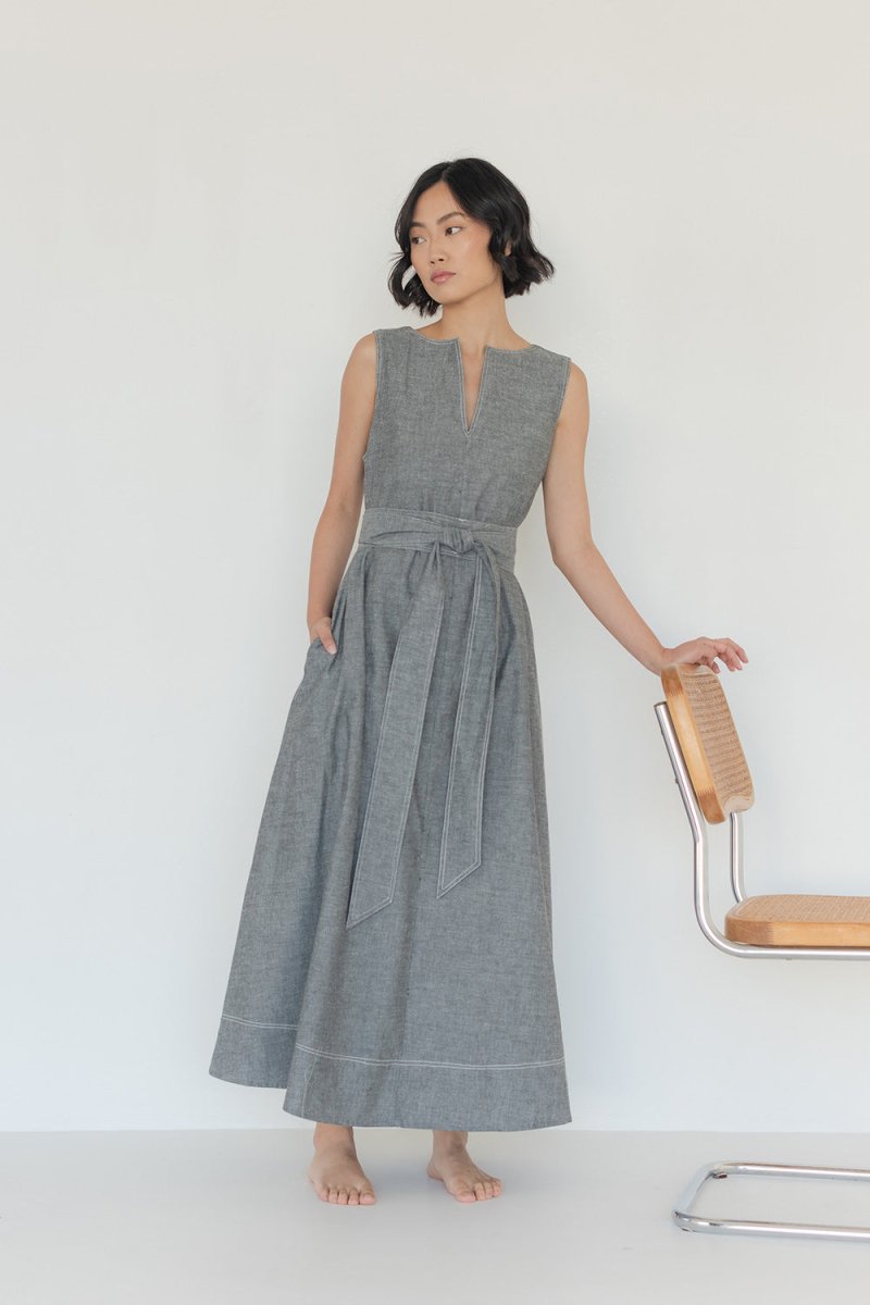 Organic Cotton Maxi Dress in Dark Denim - Esse - XS - 
