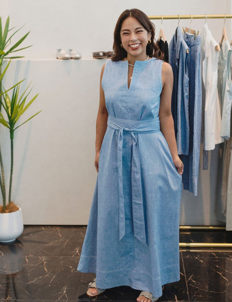 Organic Cotton Maxi Dress in Denim - Esse - Denim - XS - 