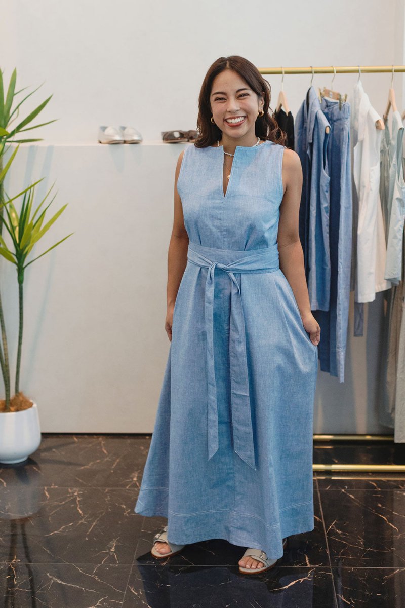 Organic Cotton Maxi Dress in Denim - Esse - Denim - XS - 