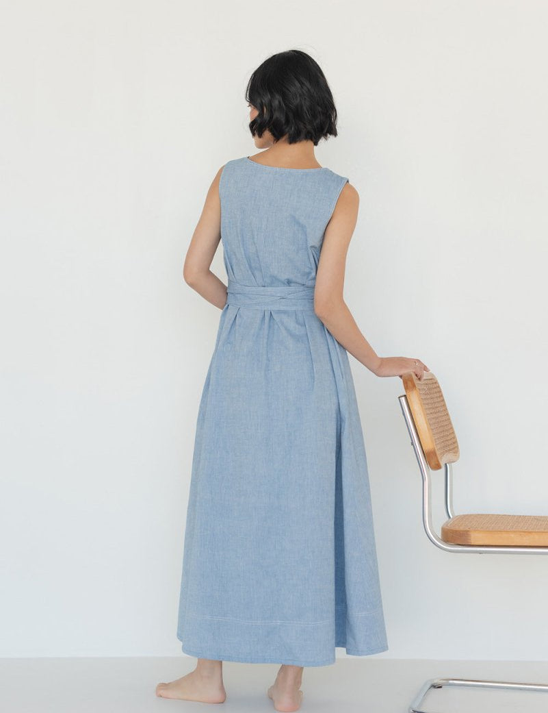 Organic Cotton Maxi Dress in Denim - Esse - XS - 