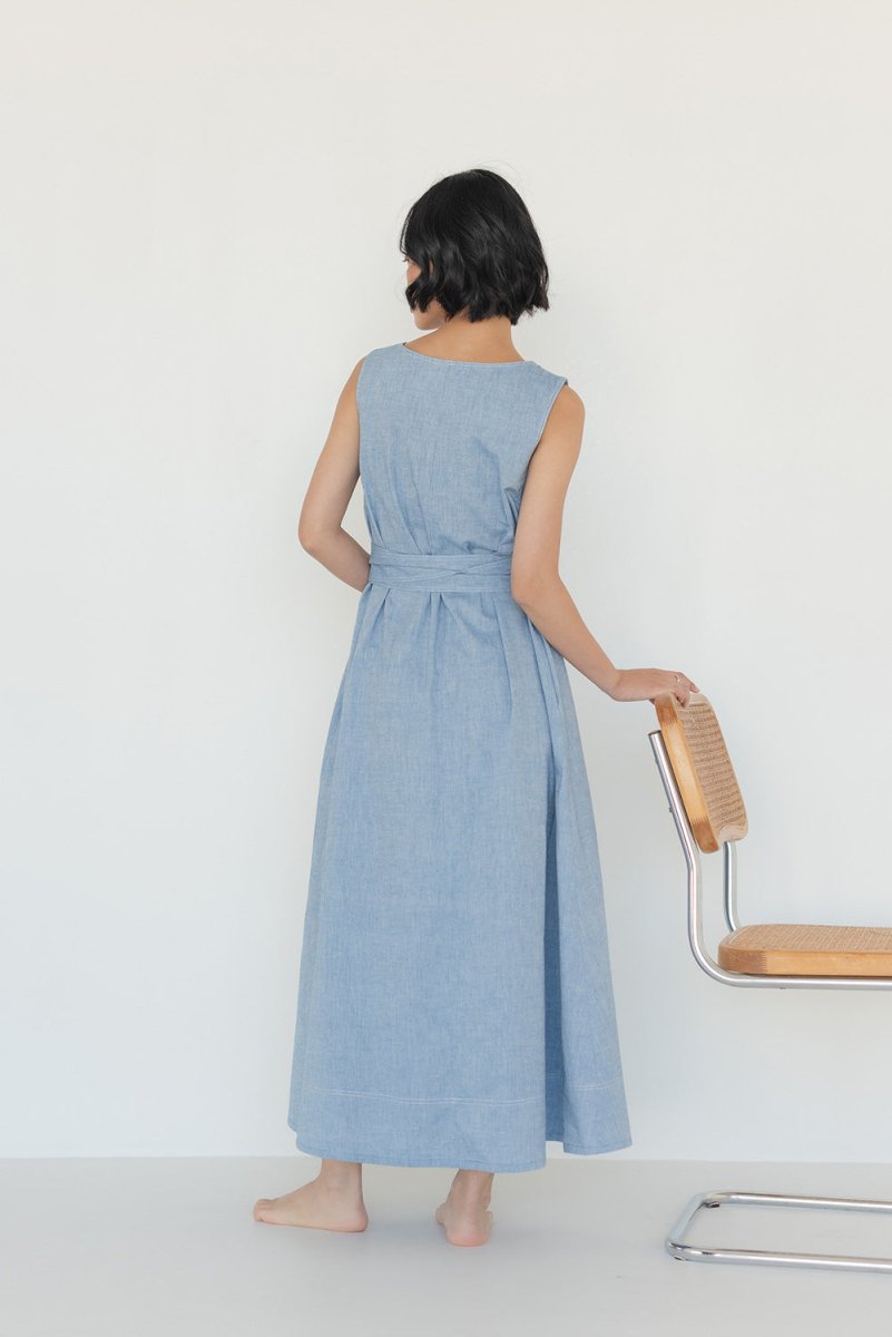 Organic Cotton Maxi Dress in Denim - Esse - XS - 