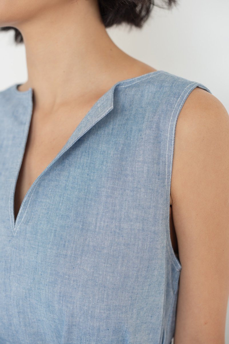 Organic Cotton Maxi Dress in Denim - Esse - XS - 