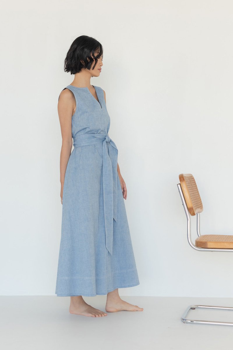 Organic Cotton Maxi Dress in Denim - Esse - XS - 