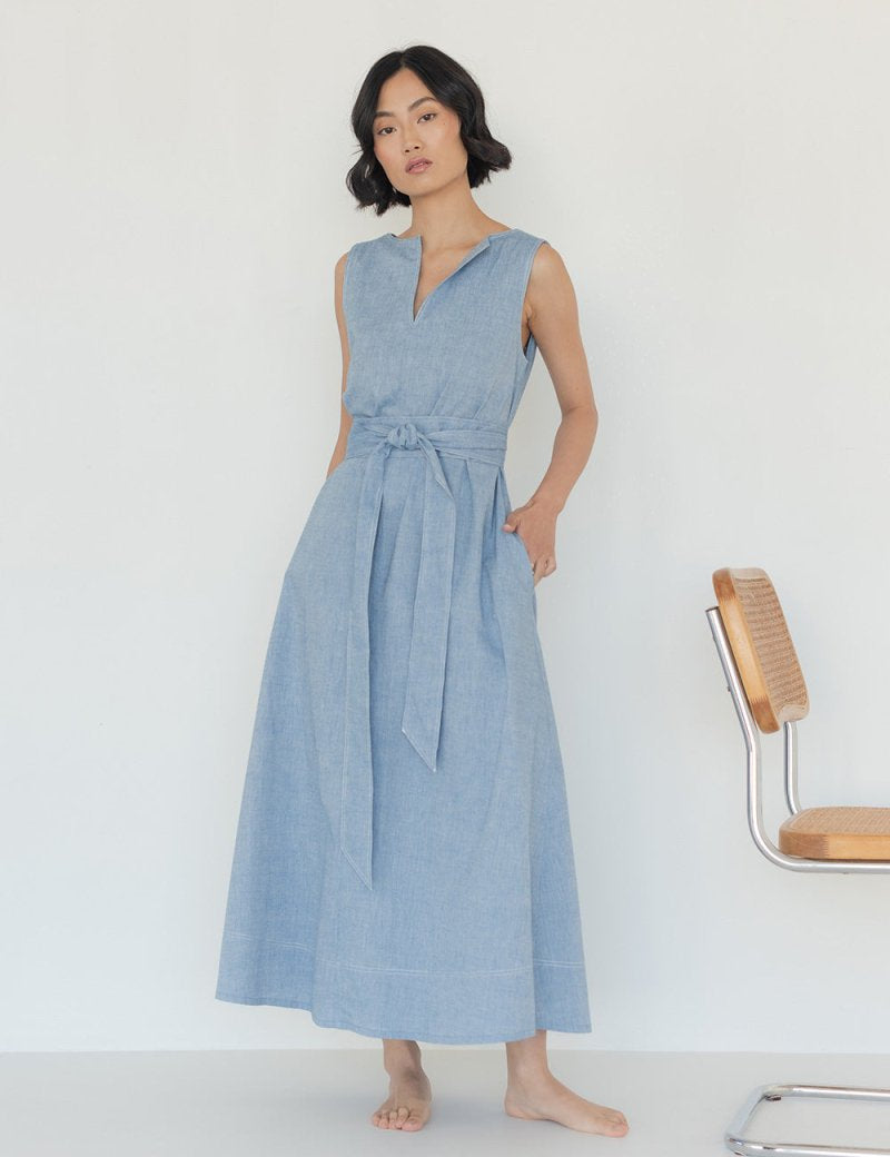 Organic Cotton Maxi Dress in Denim - Esse - XS - 