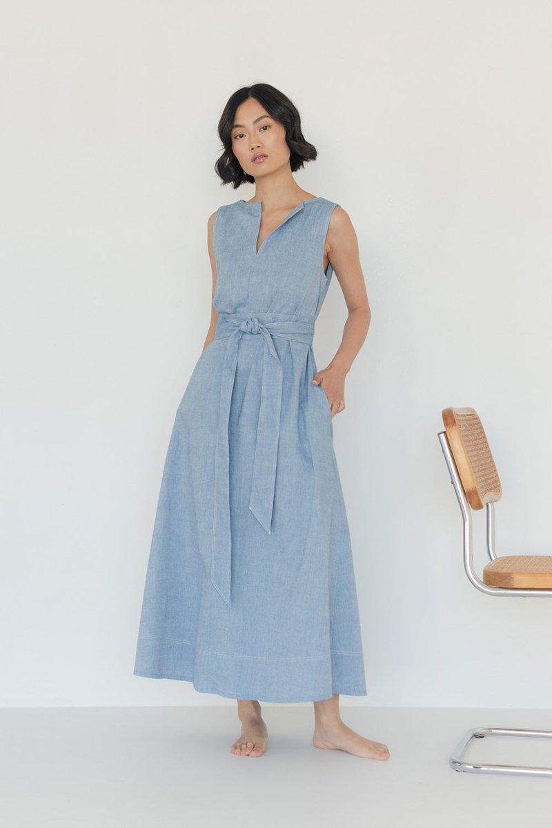 Organic Cotton Maxi Dress in Denim - Esse - XS - 