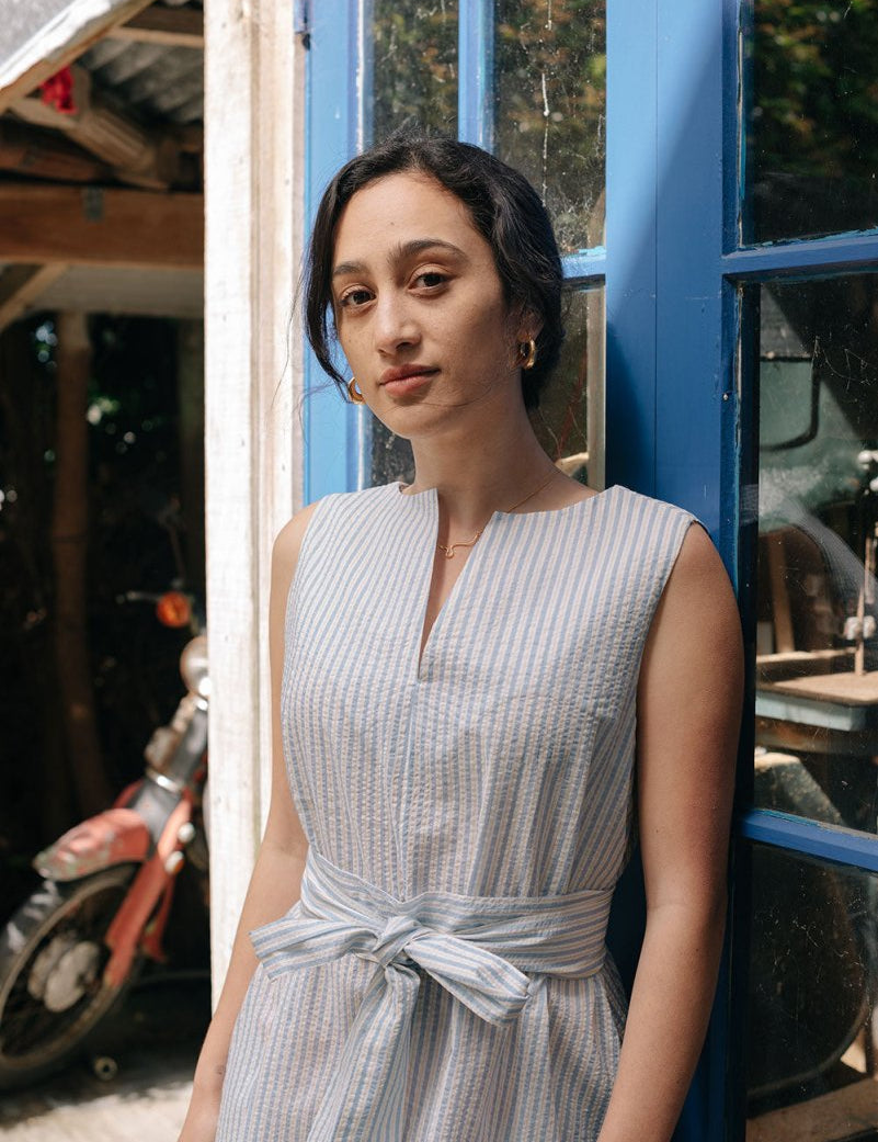 Organic Cotton Maxi Dress in Stripes - Coming Soon - Esse - Sky Blue - XXS - 