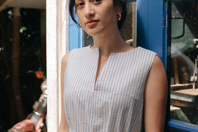 Organic Cotton Maxi Dress in Stripes - Coming Soon - Esse - Sky Blue - XXS - 