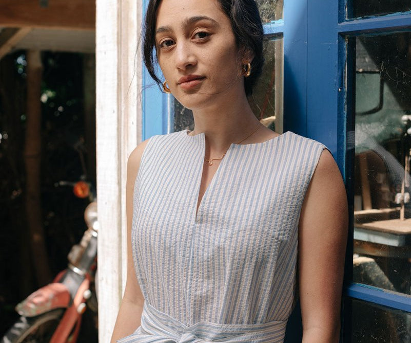 Organic Cotton Maxi Dress in Stripes - Coming Soon - Esse - Sky Blue - XXS - 