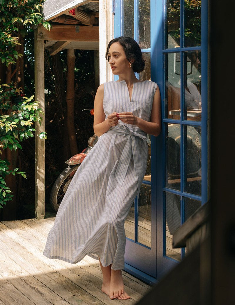 Organic Cotton Maxi Dress in Stripes - Coming Soon - Esse - Sky Blue - XXS - 