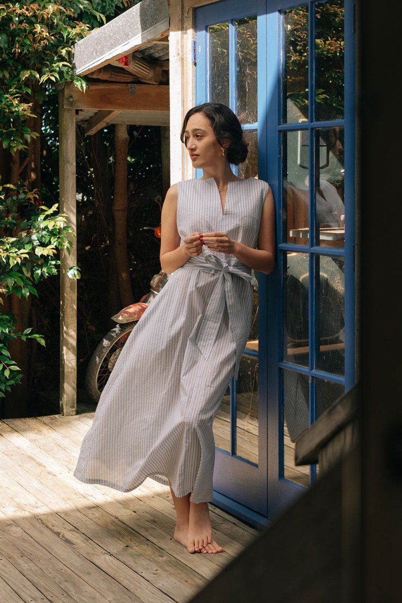 Organic Cotton Maxi Dress in Stripes - Coming Soon - Esse - Sky Blue - XXS - 