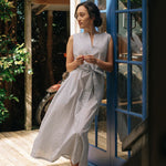 Organic Cotton Maxi Dress in Stripes - Coming Soon - Esse - Sky Blue - XXS - 