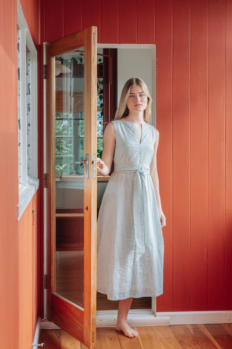 Organic Cotton Maxi Dress in Stripes - Coming Soon - Esse - Verdant Green - XXS - 