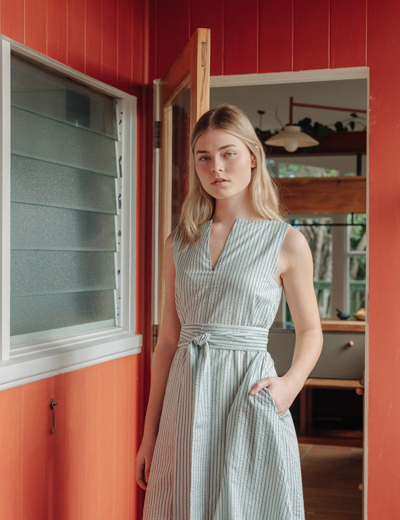 Organic Cotton Maxi Dress in Stripes - Coming Soon - Esse - Verdant Green - XXS - 