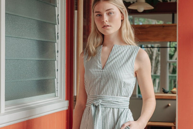 Organic Cotton Maxi Dress in Stripes - Coming Soon - Esse - Verdant Green - XXS - 