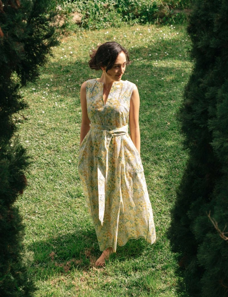 Organic Cotton Maxi Dress in Summer Florals - Esse-Sunshine Yellow-XS-