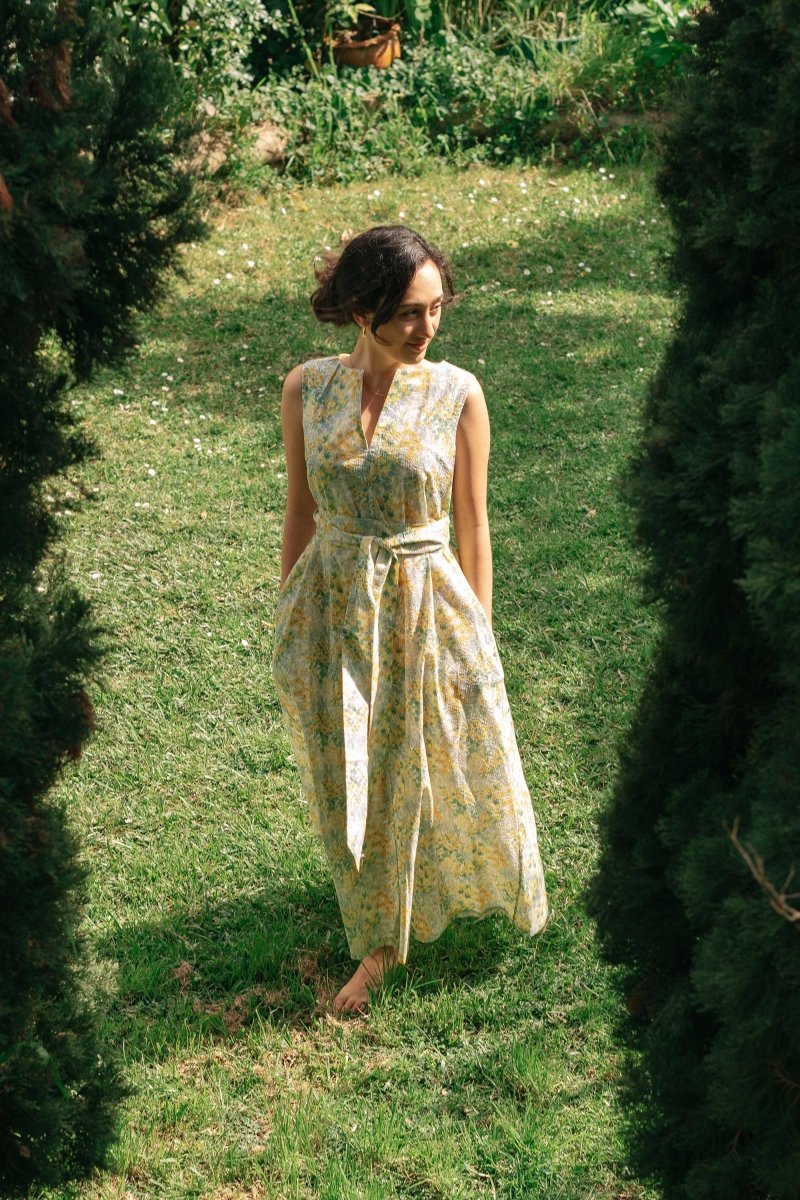 Organic Cotton Maxi Dress in Summer Florals - Esse-Sunshine Yellow-XS-