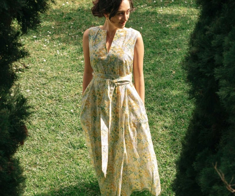 Organic Cotton Maxi Dress in Summer Florals - Esse-Sunshine Yellow-XS-