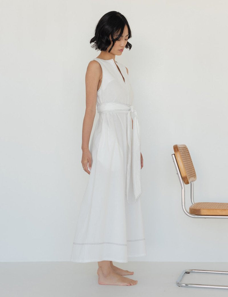Organic Cotton Maxi Dress in White Denim - Esse - XS - 