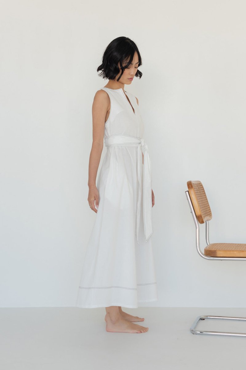 Organic Cotton Maxi Dress in White Denim - Esse - XS - 