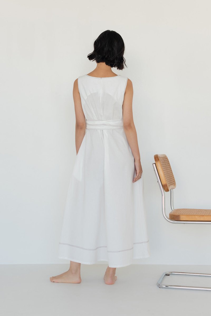 Organic Cotton Maxi Dress in White Denim - Esse - XS - 