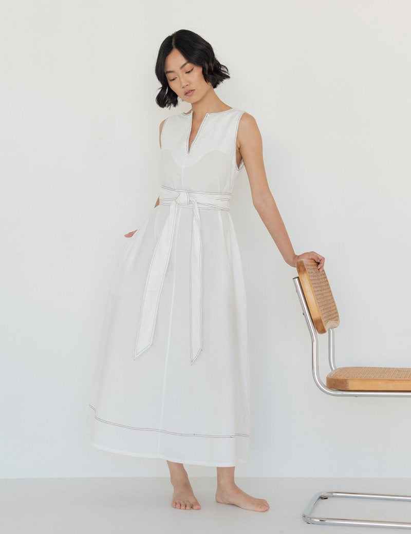 Organic Cotton Maxi Dress in White Denim - Esse - XS - 