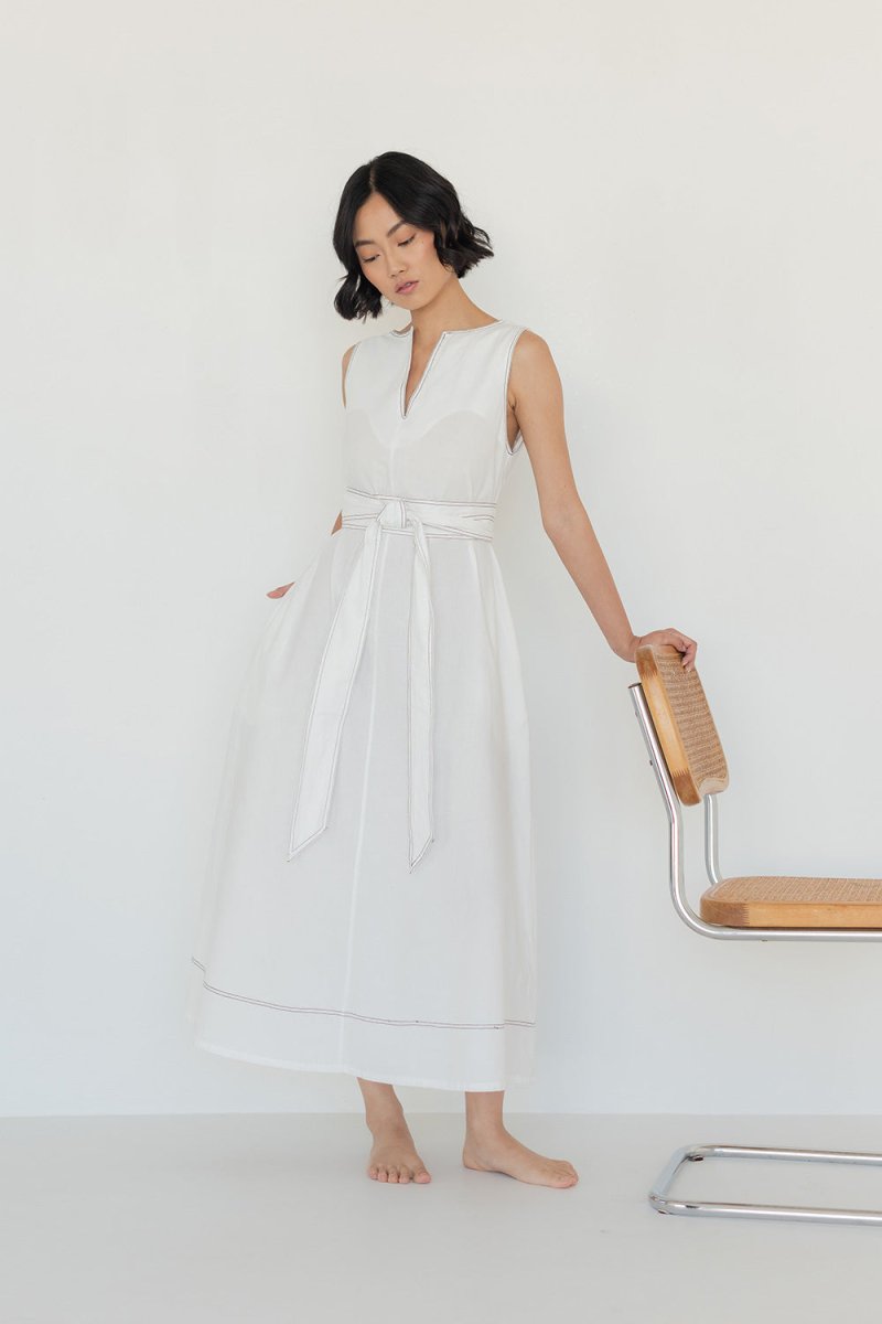 Organic Cotton Maxi Dress in White Denim - Esse - XS - 