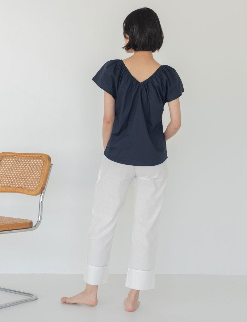 Relaxed Drawstring Capri in White Denim - Esse - XXS - 