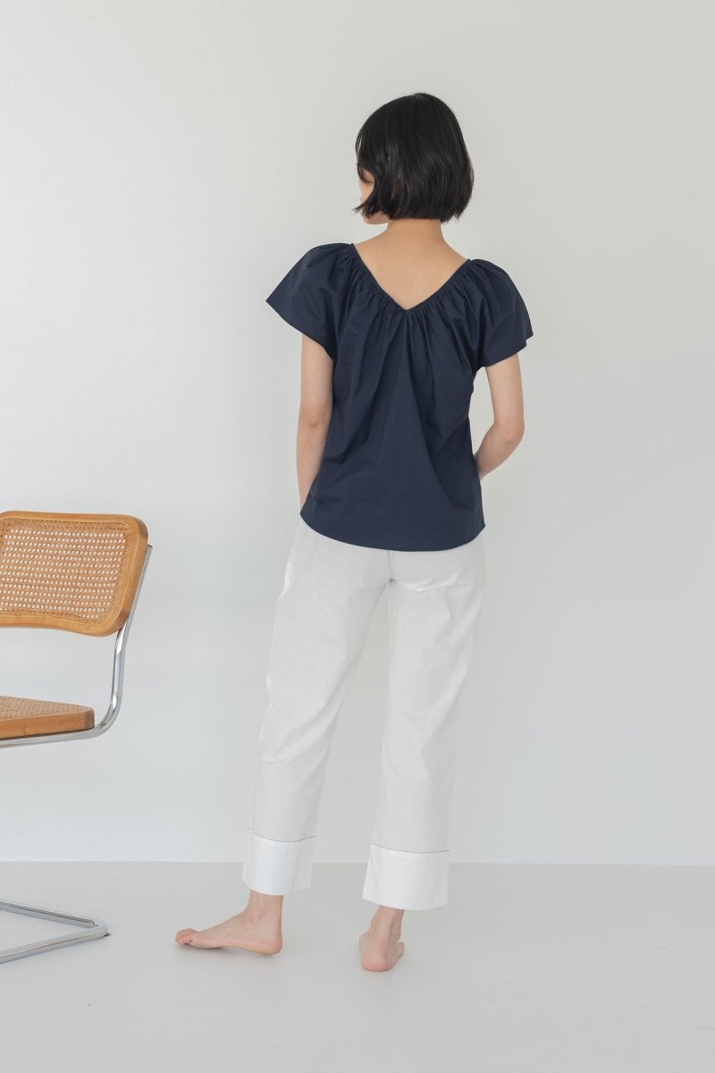 Relaxed Drawstring Capri in White Denim - Esse - XXS - 