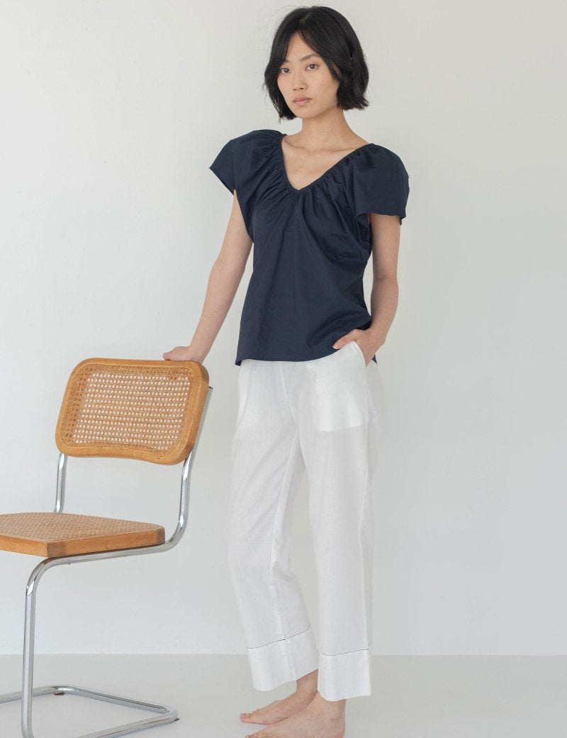 Relaxed Drawstring Capri in White Denim - Esse - XXS - 
