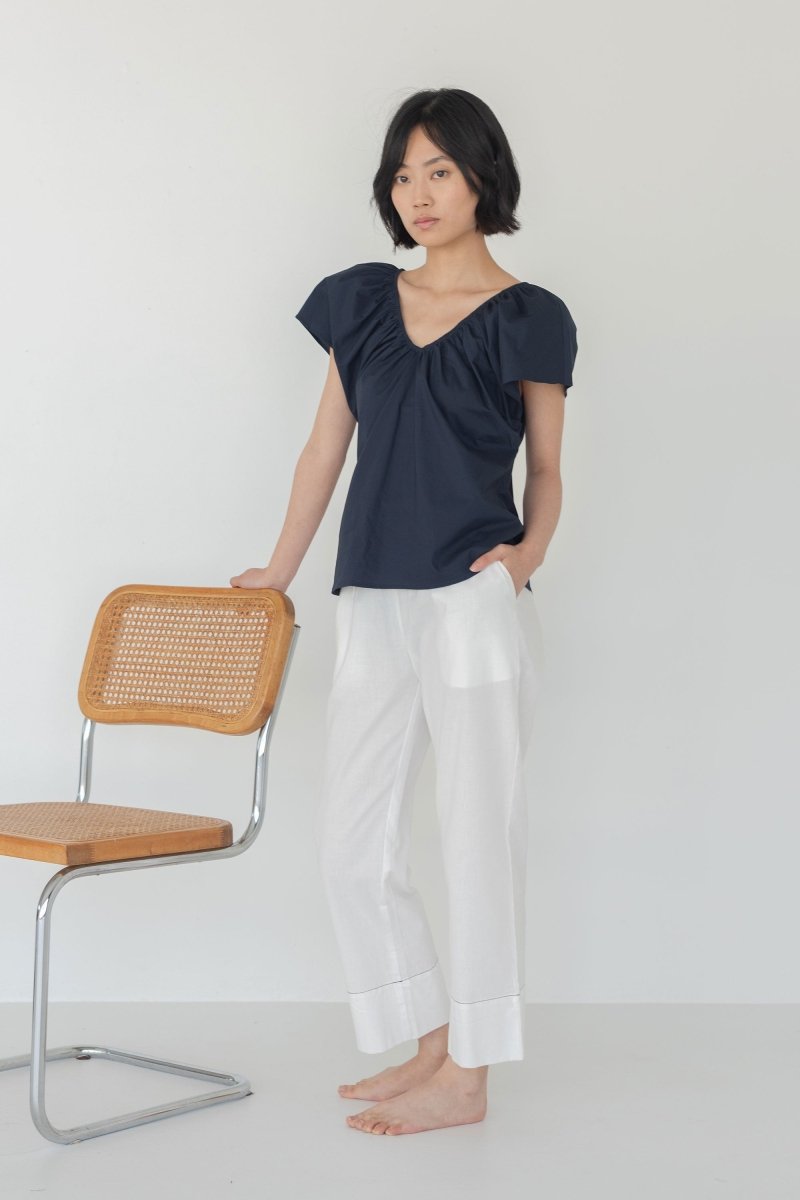 Relaxed Drawstring Capri in White Denim - Esse - XXS - 
