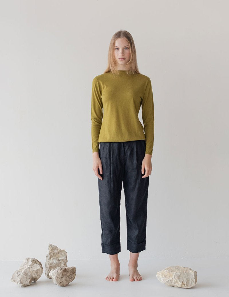 Rolled Neck Merino Top - Esse-Chartreuse-One Size-