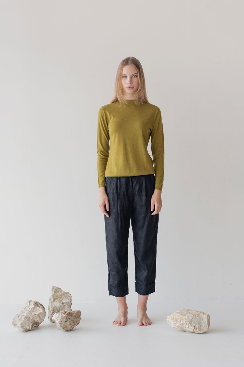 Rolled Neck Merino Top - Esse-Chartreuse-One Size-