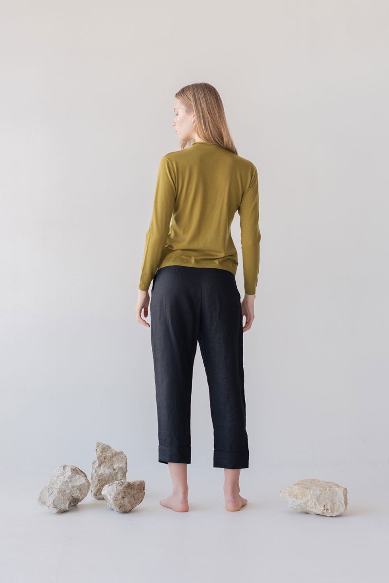 Rolled Neck Merino Top - Esse-Chartreuse-One Size-