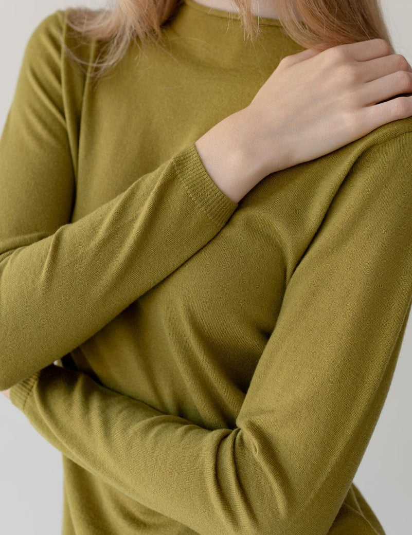 Rolled Neck Merino Top - Esse-Chartreuse-One Size-