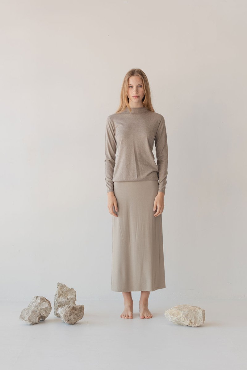 Rolled Neck Merino Top - Esse - Chartreuse - One Size - 