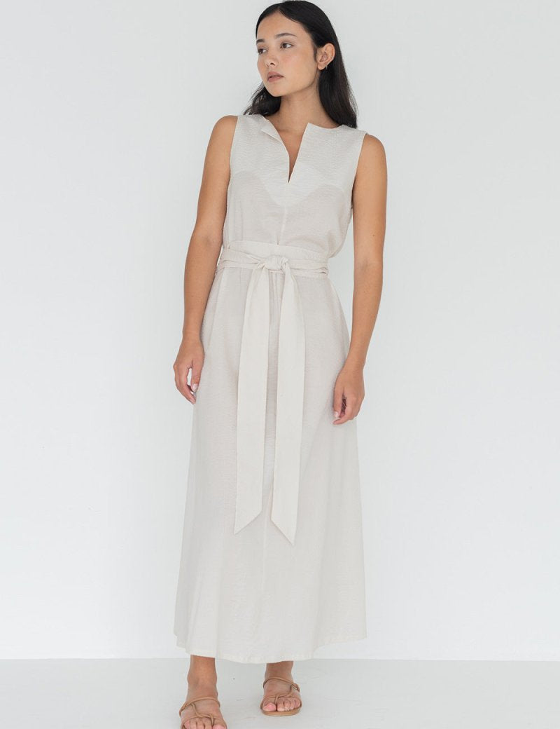 Seersucker Cotton Maxi Dress in Cereal - Esse - XXS - 