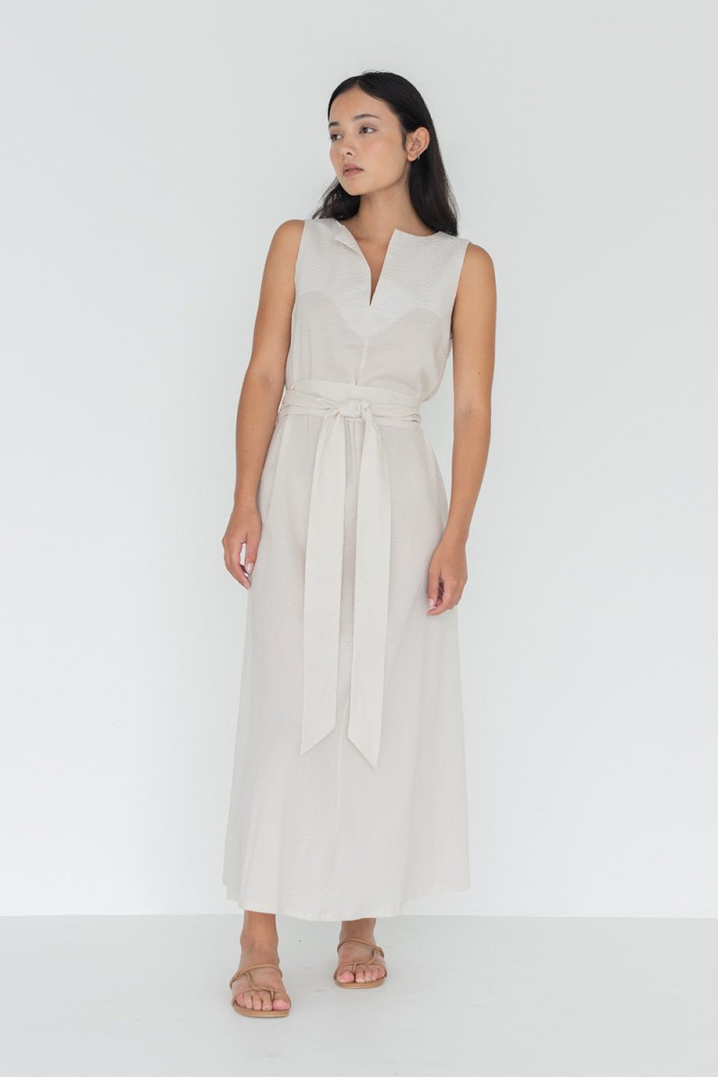 Seersucker Cotton Maxi Dress in Cereal - Esse - XXS - 