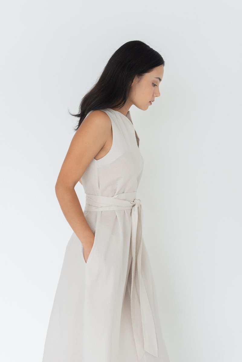 Seersucker Cotton Maxi Dress in Cereal - Esse - XXS - 