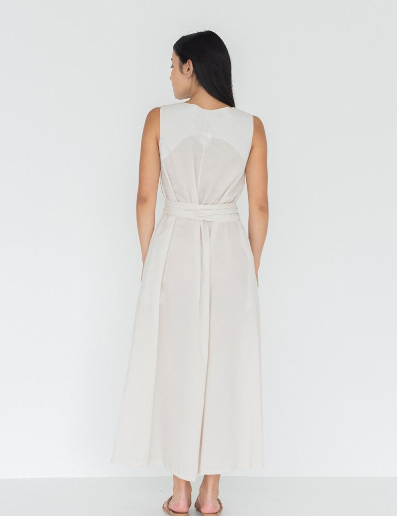 Seersucker Cotton Maxi Dress in Cereal - Esse - XXS - 